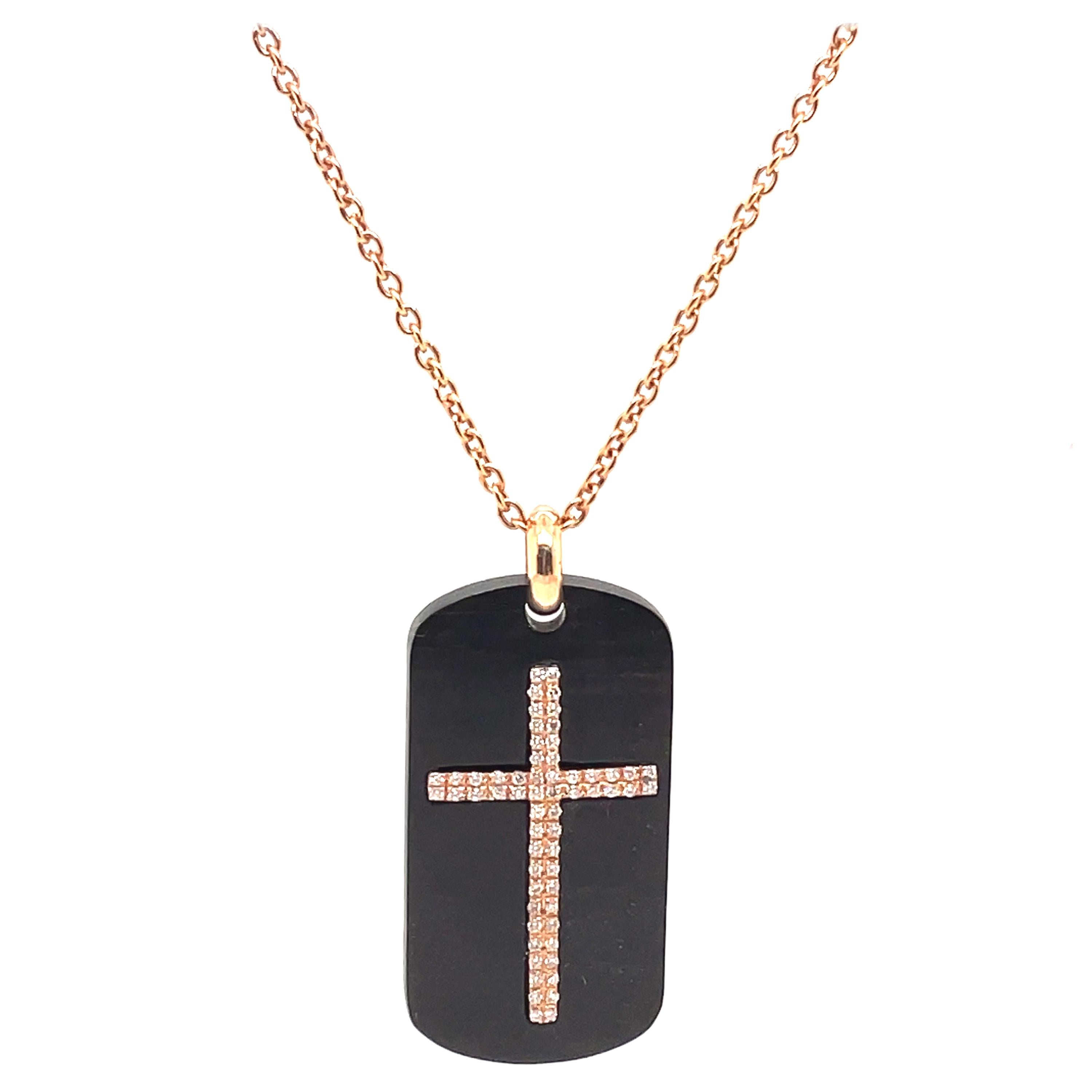 Diamant- und Mahagoni-Kreuz-Anhänger-Halskette 18k Roségold