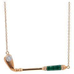 Ciondolo per collana in oro giallo 18 carati con diamante, malachite e golf club Birdie