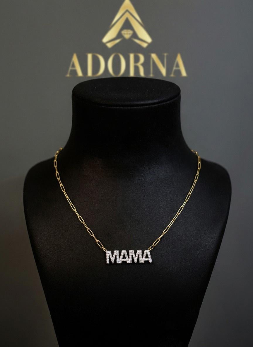 Collier en or jaune 14K (ou 18K sur demande) Diamond MAMA Neuf - En vente à Los Angeles, CA