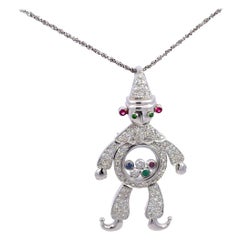 Diamond Man Pendant with Sapphire, Ruby, Emerald 18K Gold