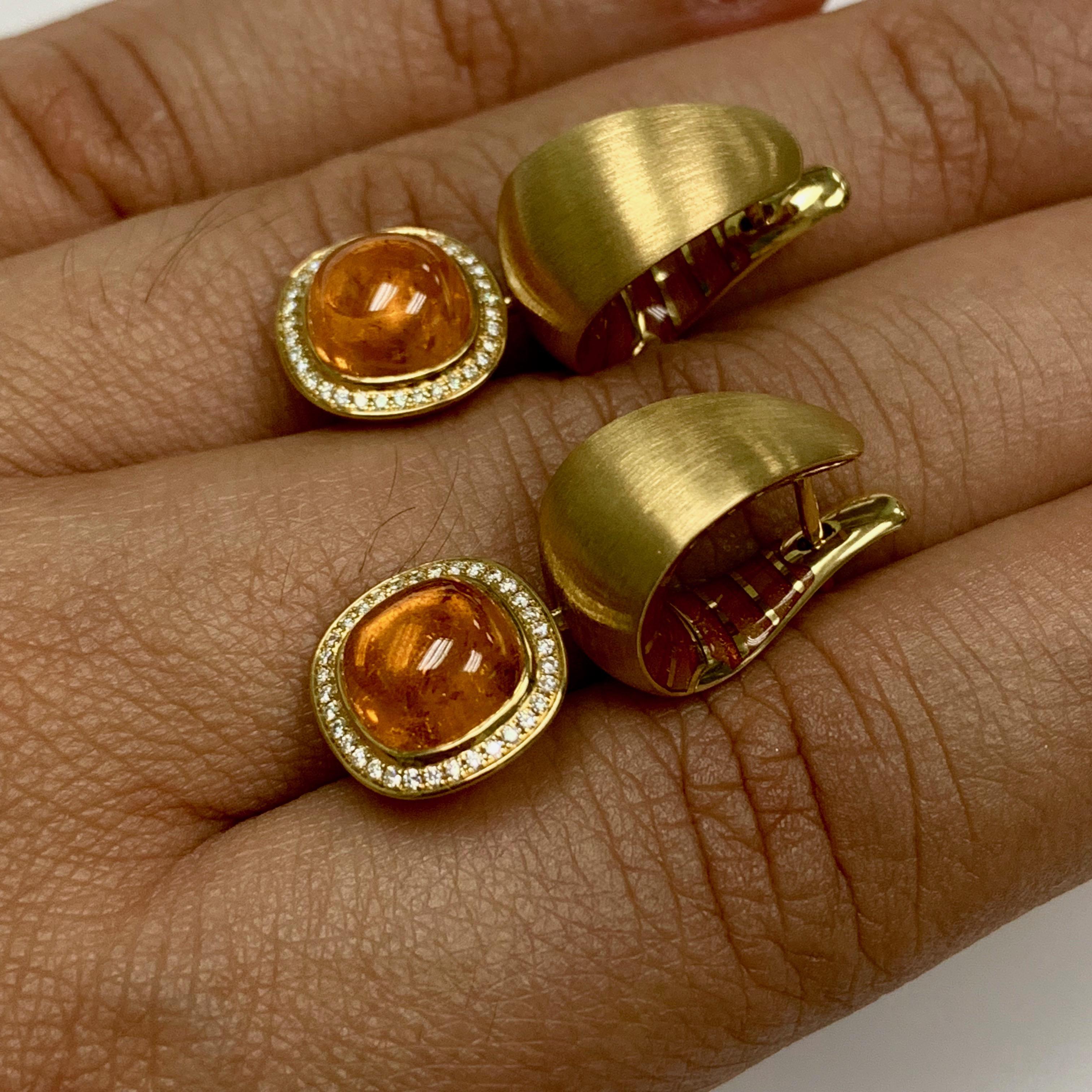 Diamant-Mandarin-Granat-Ohrringe aus 18 Karat Gelbgold mit Kaleidoskop-Emaille (Zeitgenössisch) im Angebot
