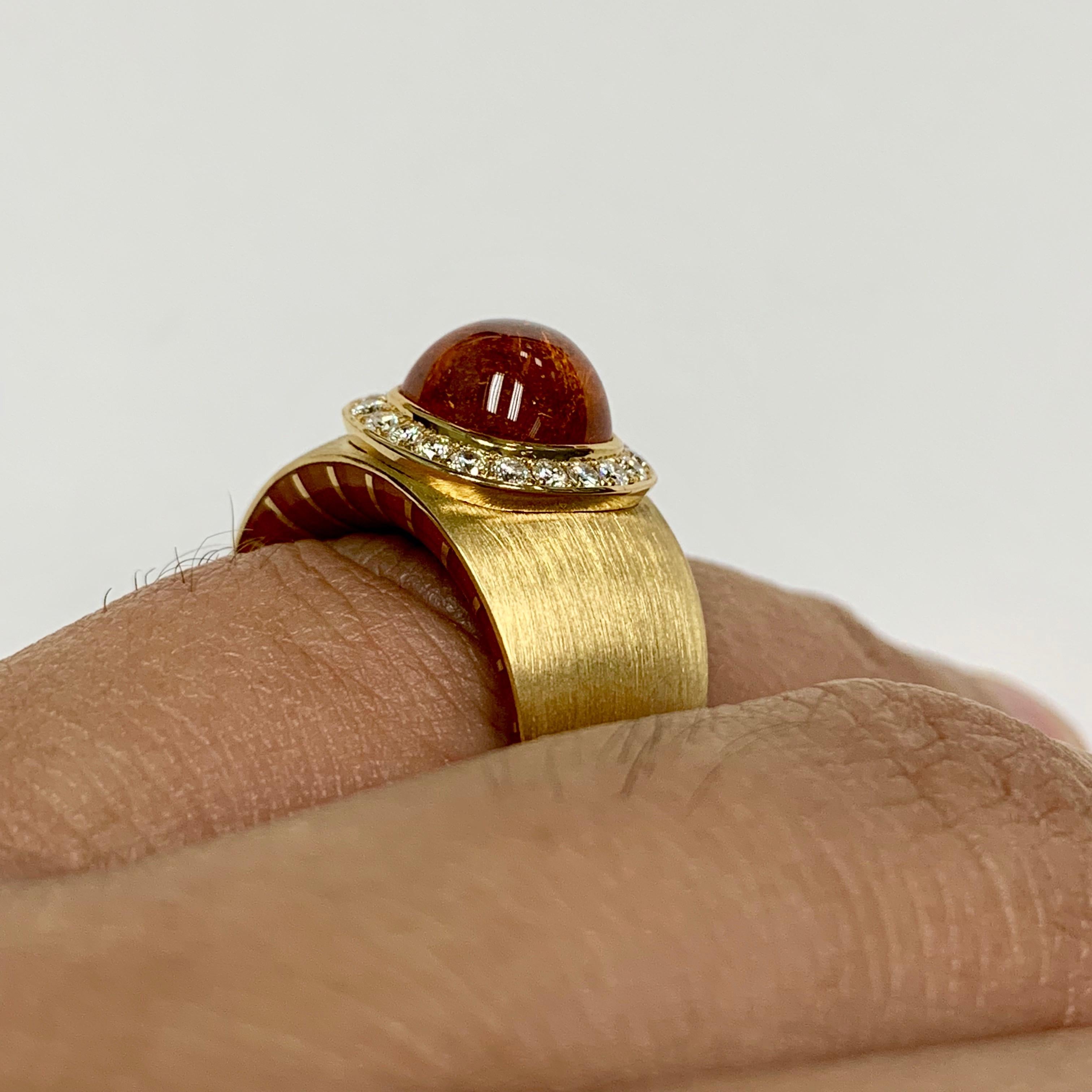 Diamant Mandarin Granat 18 Karat Gelbgold Kaleidoskop-Emaille-Ring für Damen oder Herren im Angebot