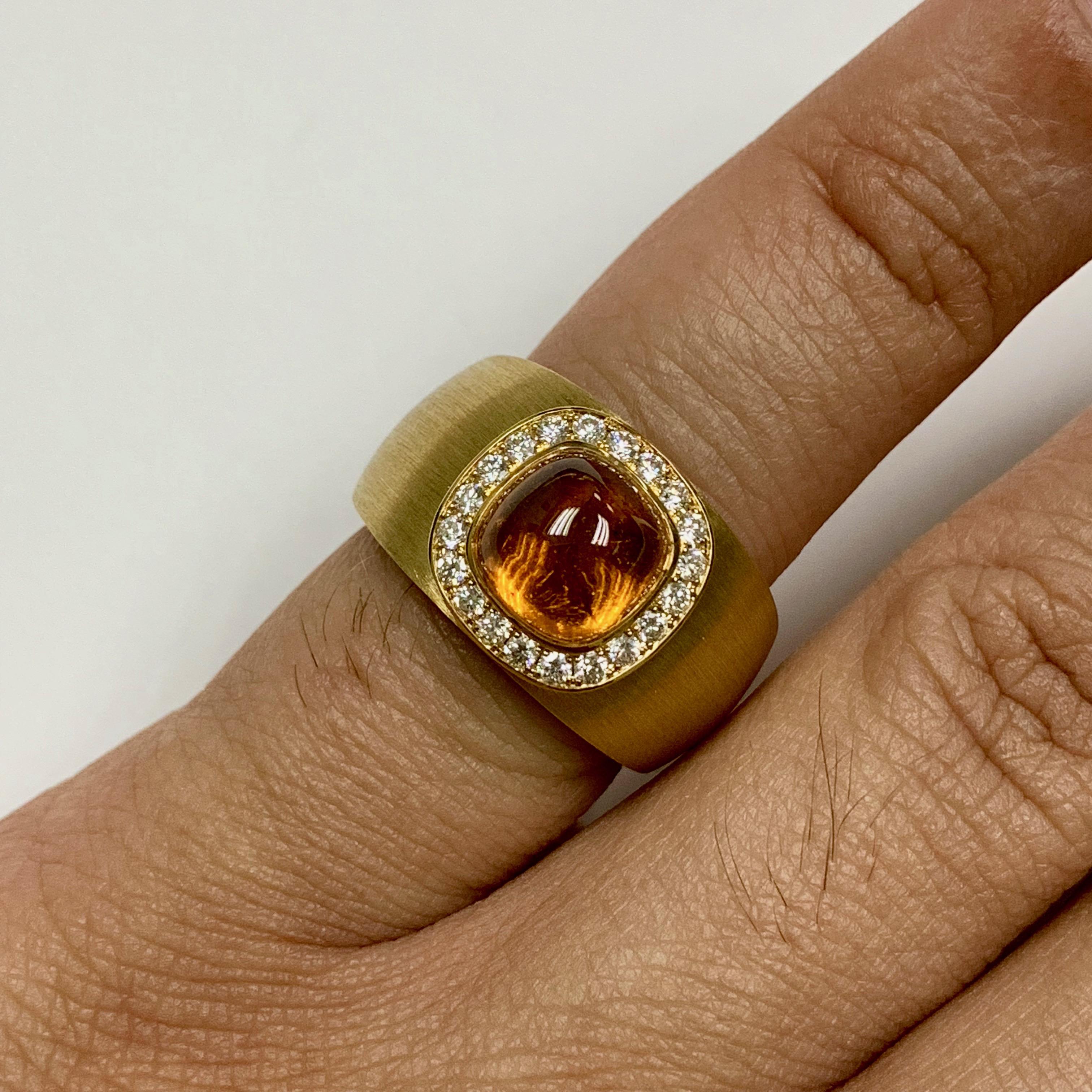 Diamond Mandarin Garnet 18 Karat Yellow Gold Kaleidoscope Enamel Ring In New Condition For Sale In Bangkok, TH