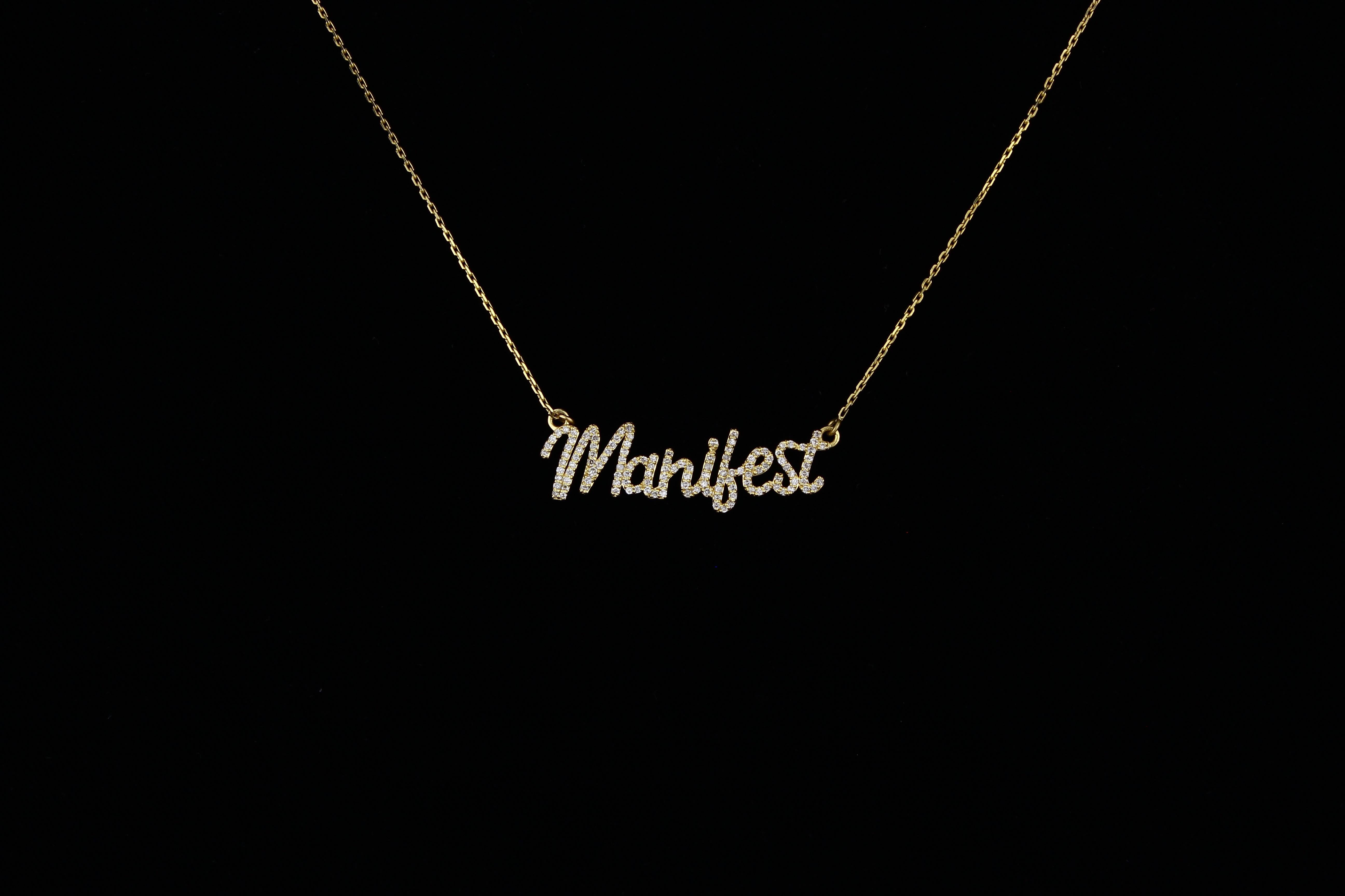 Women's Diamond Manifest Pendant Necklace in 18k Solid Gold For Sale
