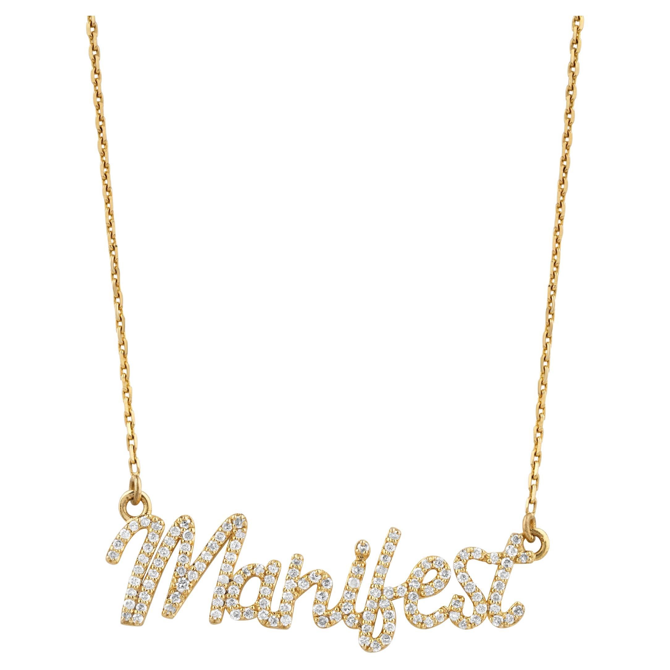 Diamond Manifest Pendant Necklace in 18k Solid Gold For Sale