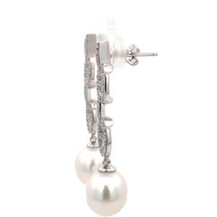 Diamond Mariner Link South Sea Pearl Drop Earrings 0.57 Carats 9-10 MM 14KT