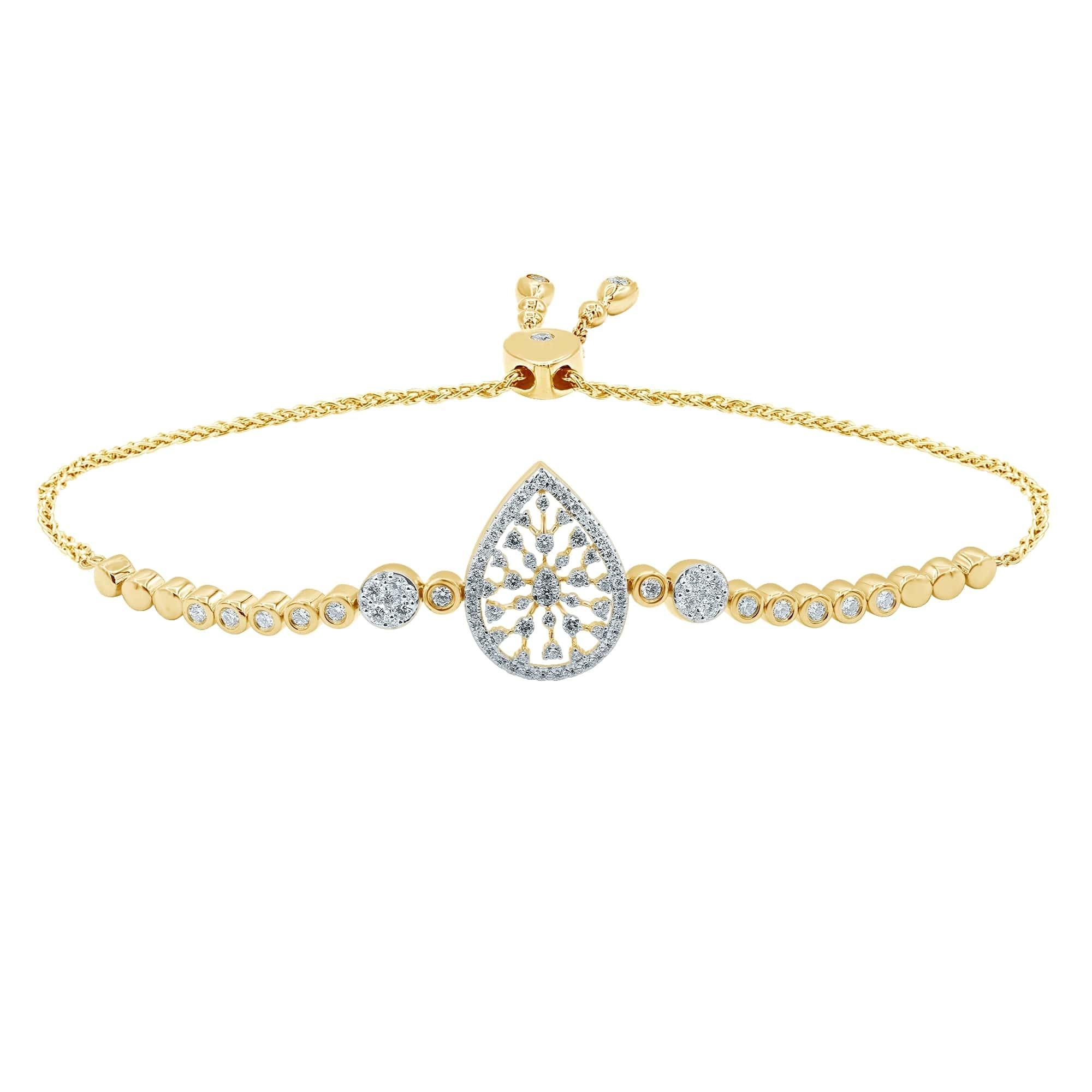 Diamond Marquise 14 Karat Gold Snowflakes Bracelet For Sale 1