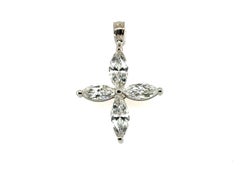 Diamond Marquise Cross Pendant Necklace .93ct 14K White Gold