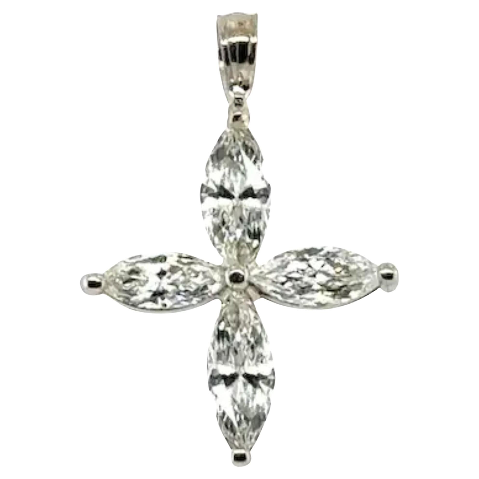 Halskette mit Diamant-Marquise-Kreuz-Anhänger .93 Karat 14K Weißgold