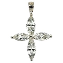 Diamond Marquise Cross Pendant Necklace .93ct 14K White Gold