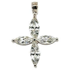Collar Colgante Cruz Marquesa Diamante .93ct Oro Blanco 14K