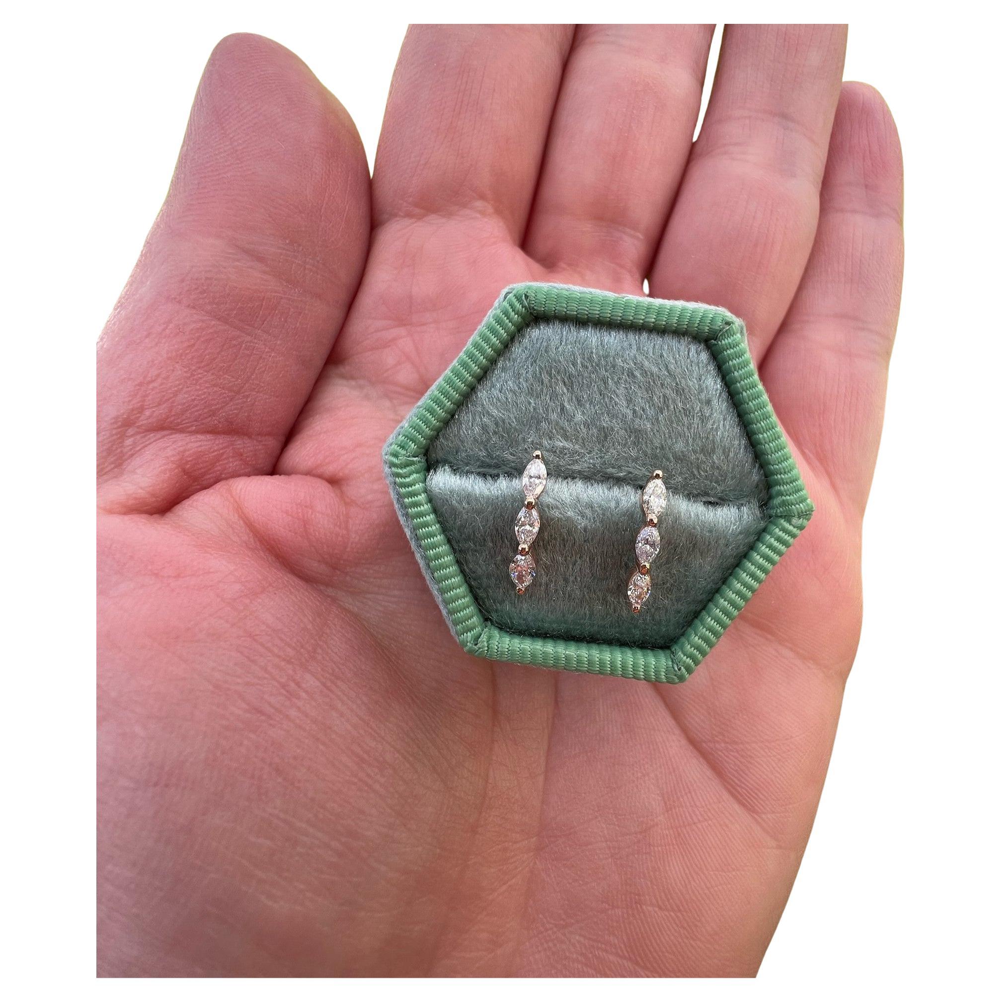 Diamond Marquise Drop Stud Earrings in 14k Rose Gold