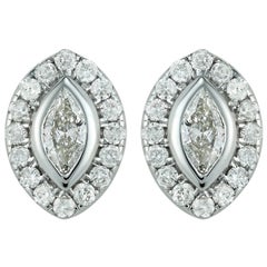 Diamond Marquise Halo Stud Earrings 18 Karat White Gold