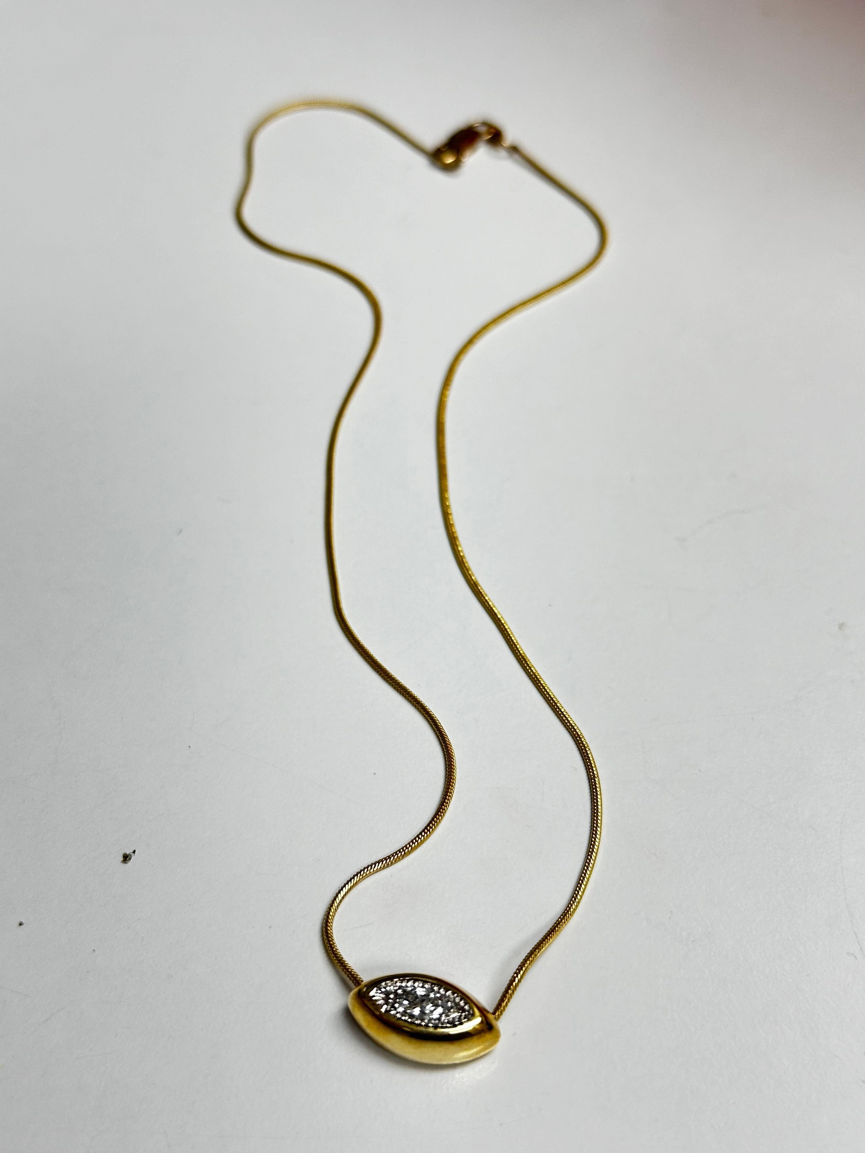 Contemporary Diamond Marquise Pendant Necklace in Yellow Gold For Sale