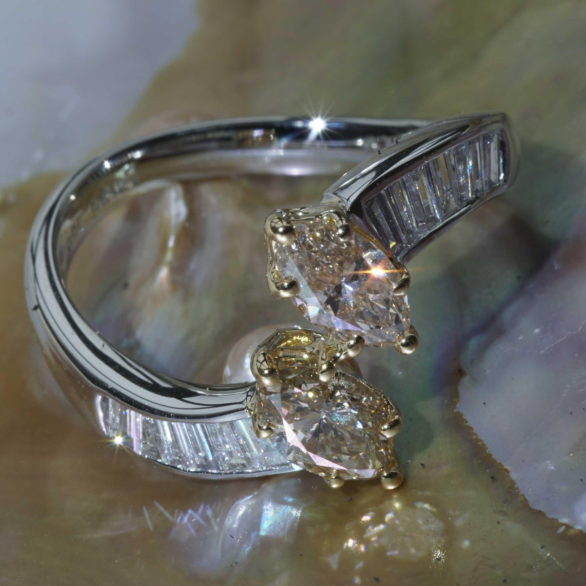 Marquise Cut Diamond Marquise Platinum Gold Ring 1.11 ct 0.36 ct exclusive and excellent For Sale