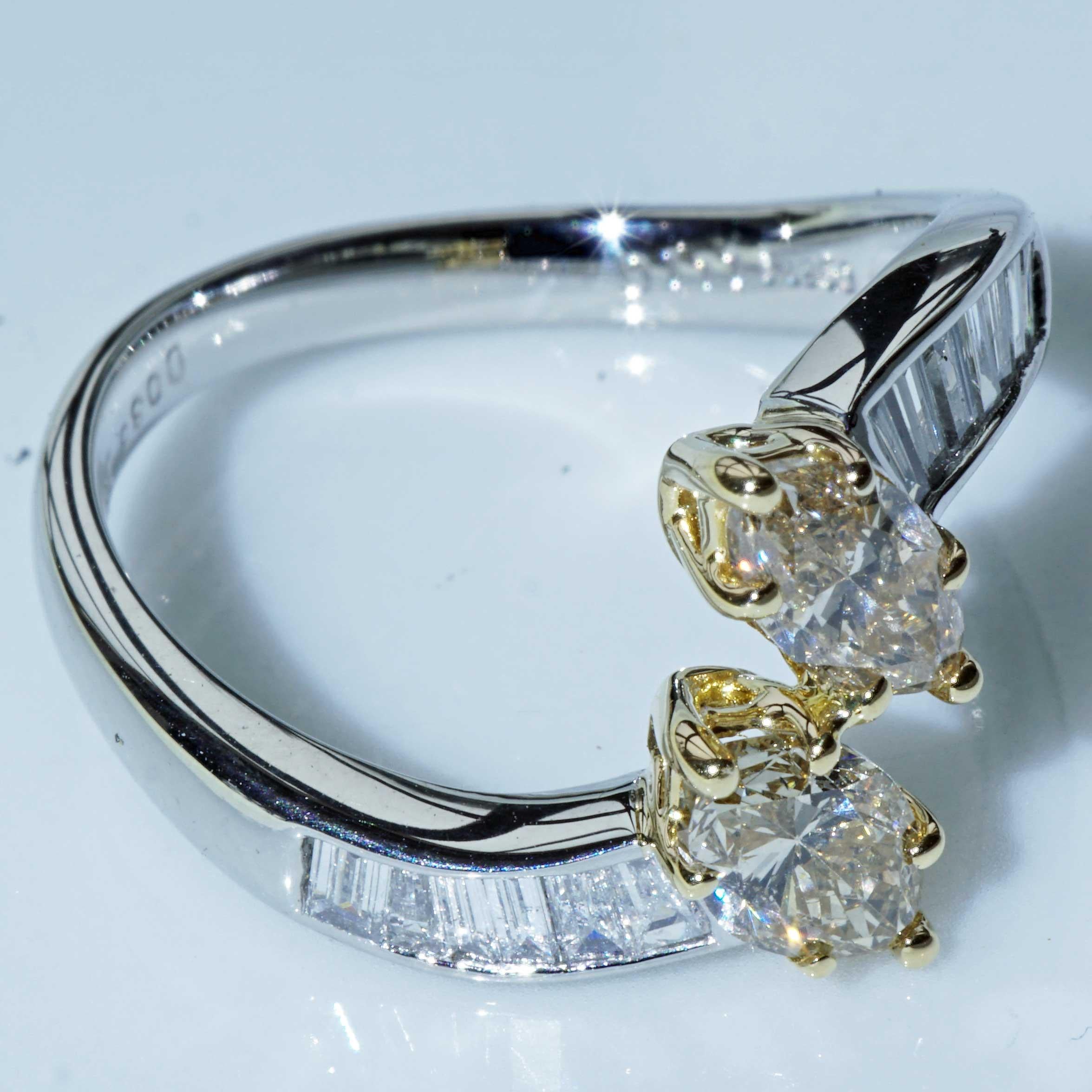 Diamond Marquise Platinum Gold Ring 1.11 ct 0.36 ct exclusive and excellent For Sale 1