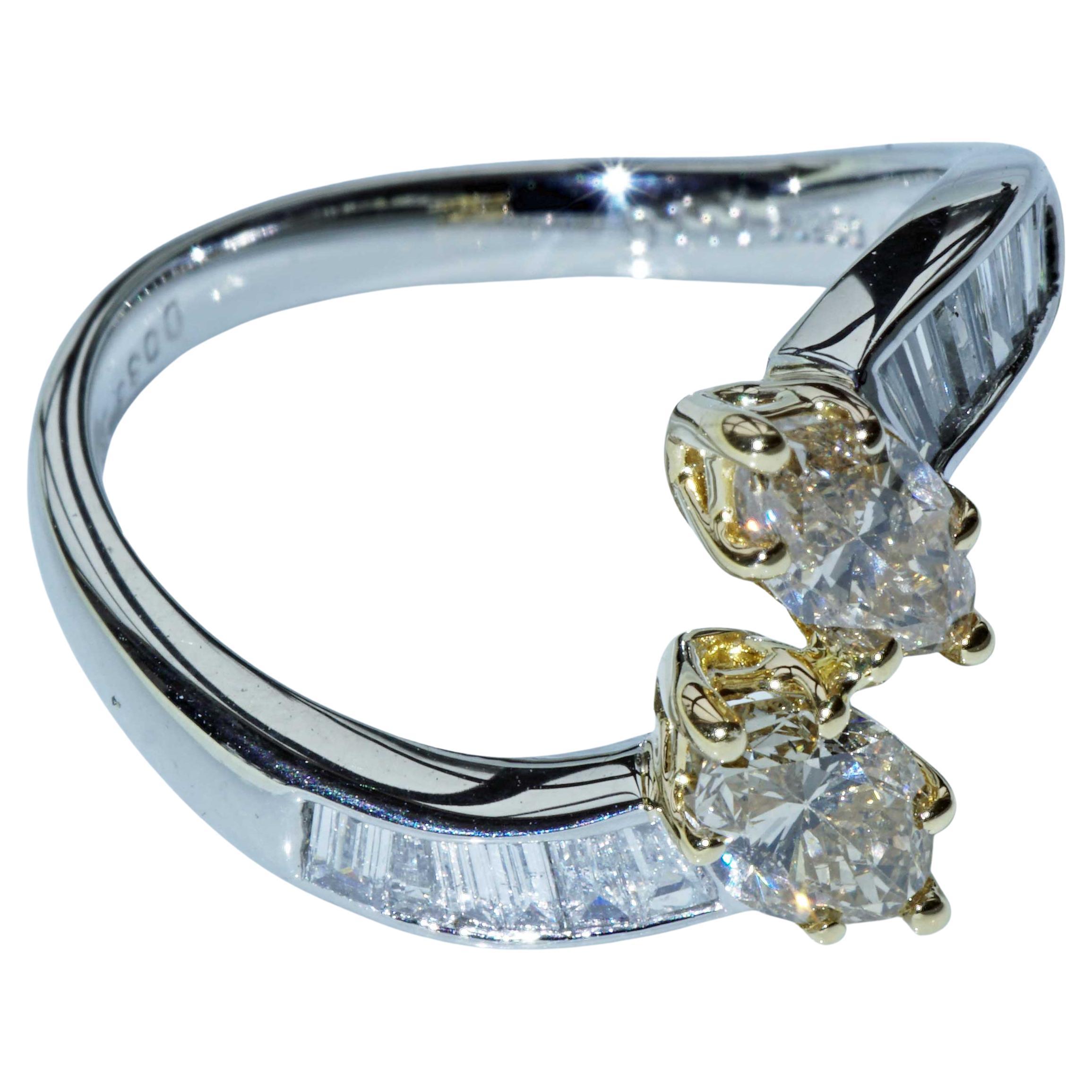 Diamond Marquise Platinum Gold Ring 1.11 ct 0.36 ct exclusive and excellent For Sale