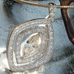 Diamond Marquise Platinum Pendant 3-dimensionally by Master Hand total 1.86 ct