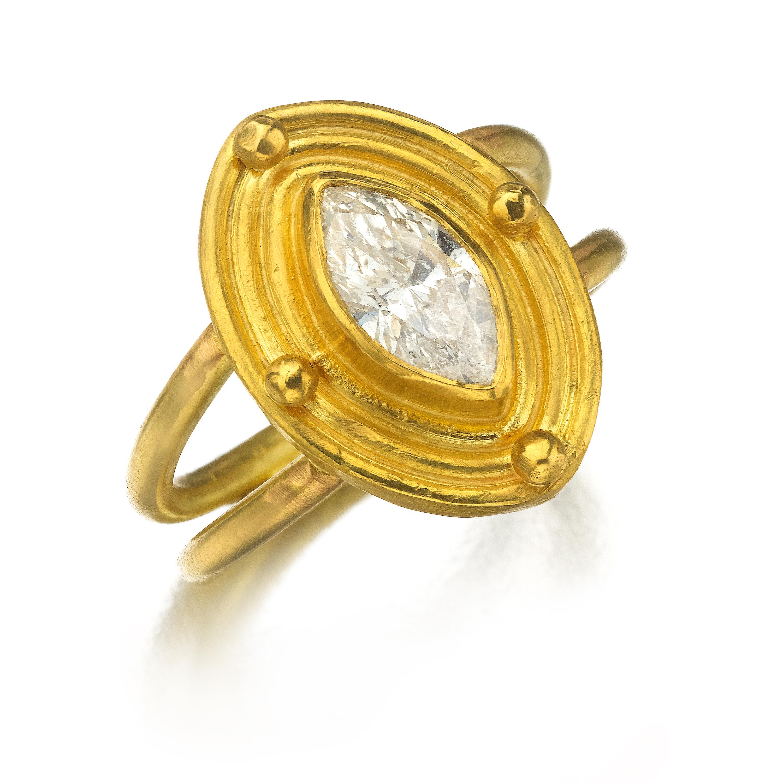 Diamond Marquise Ring 22 Karat Gold For Sale 1