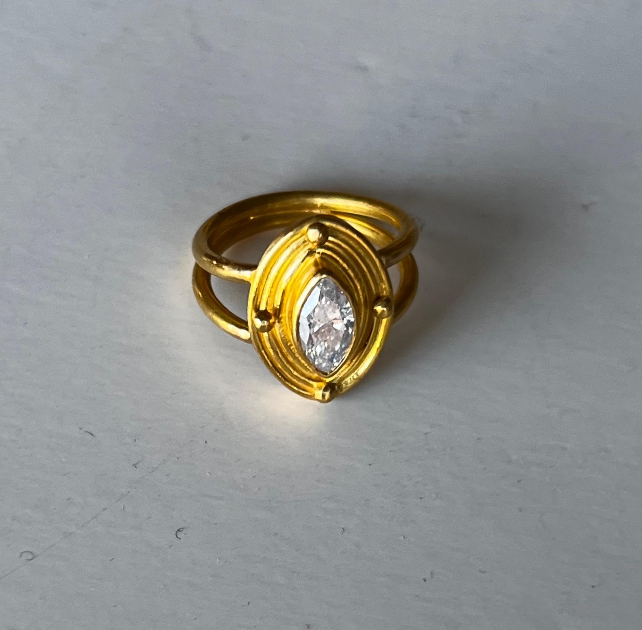 Artist Diamond Marquise Ring 22 Karat Gold For Sale