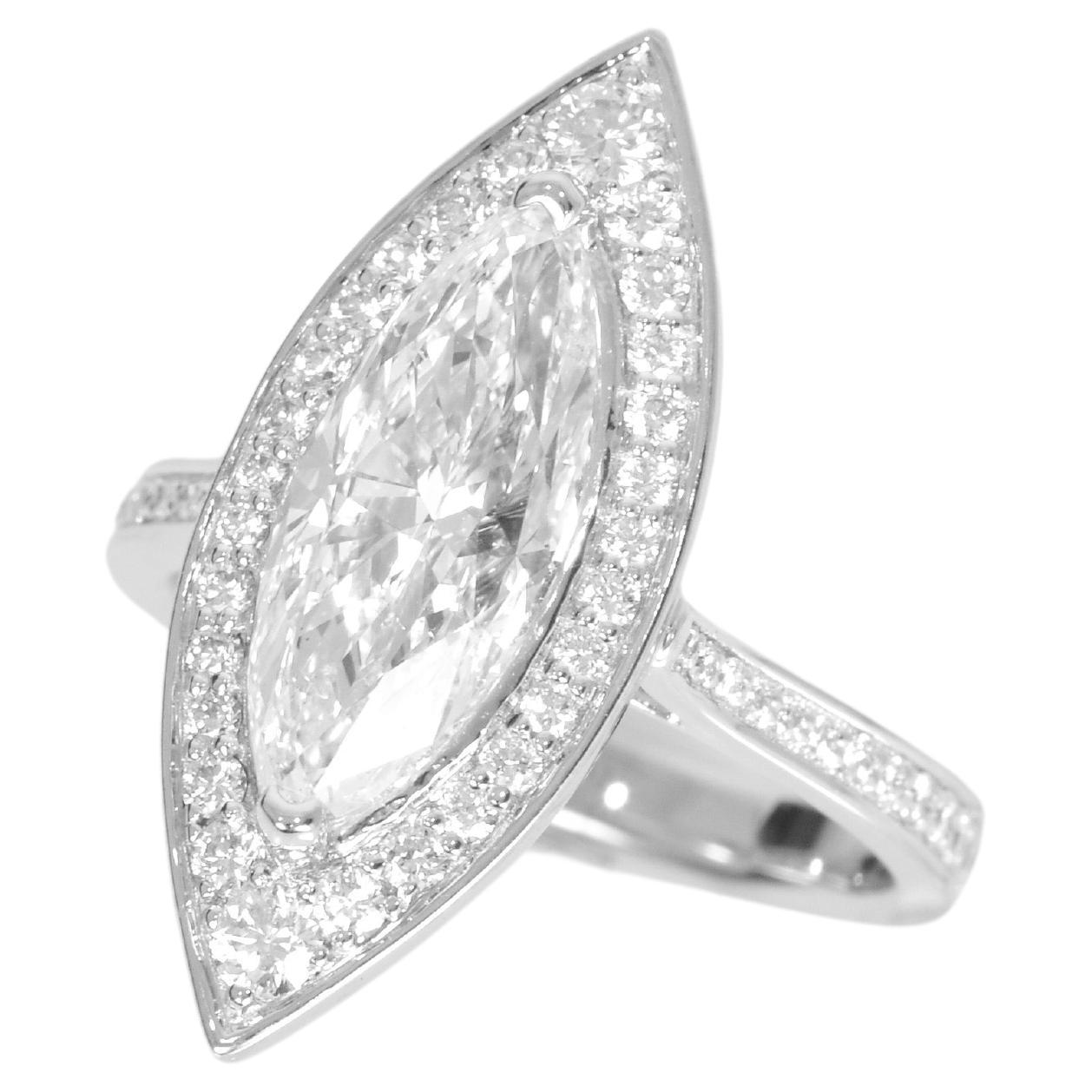 GIA Certified 3.03 Carat Diamond Marquise Ring With Diamond Setting  For Sale