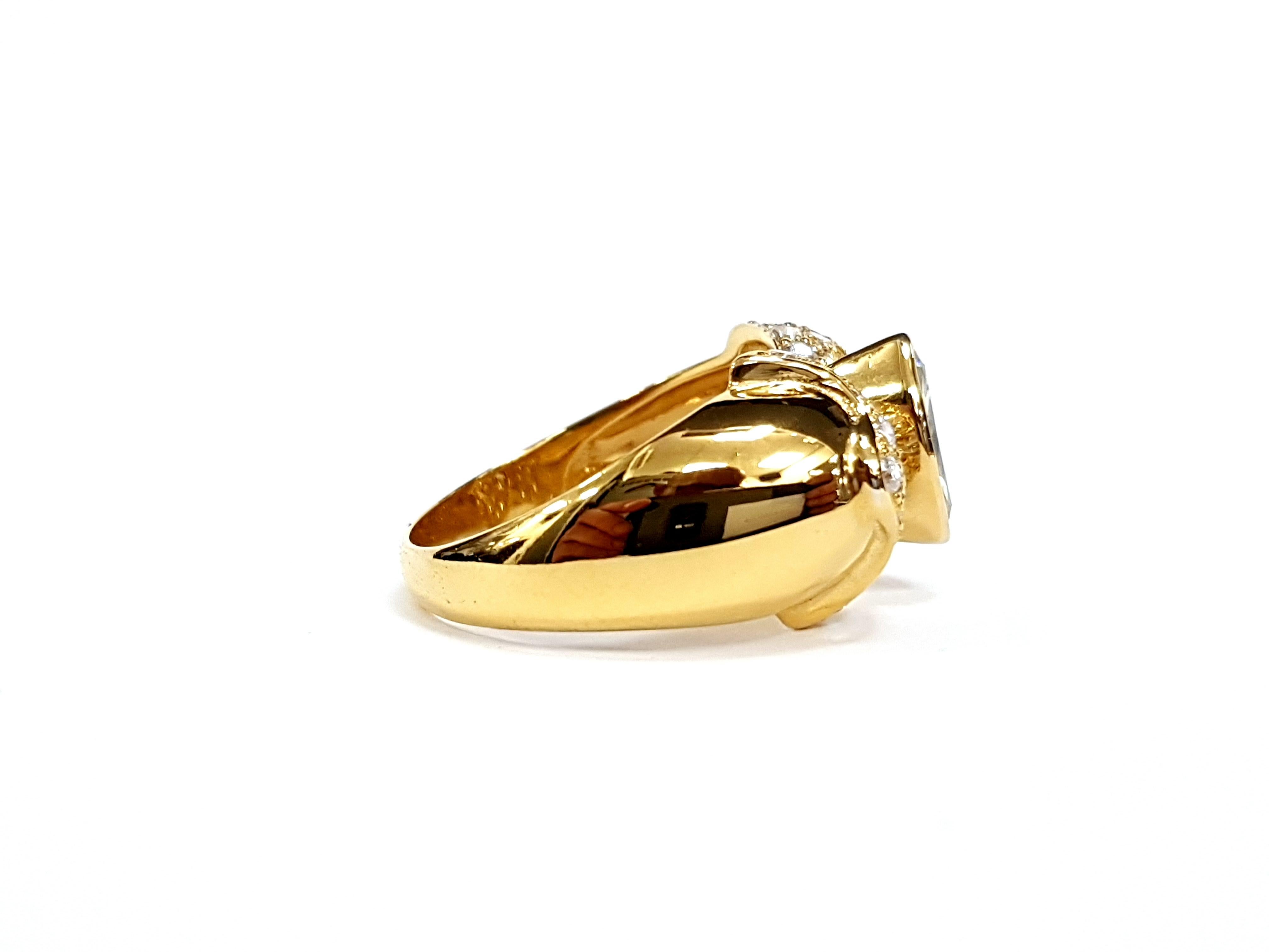 Artisan 2 Carat Diamond Vintage Round Brilliant Marquise 18 Karat Gold Cocktail Ring For Sale