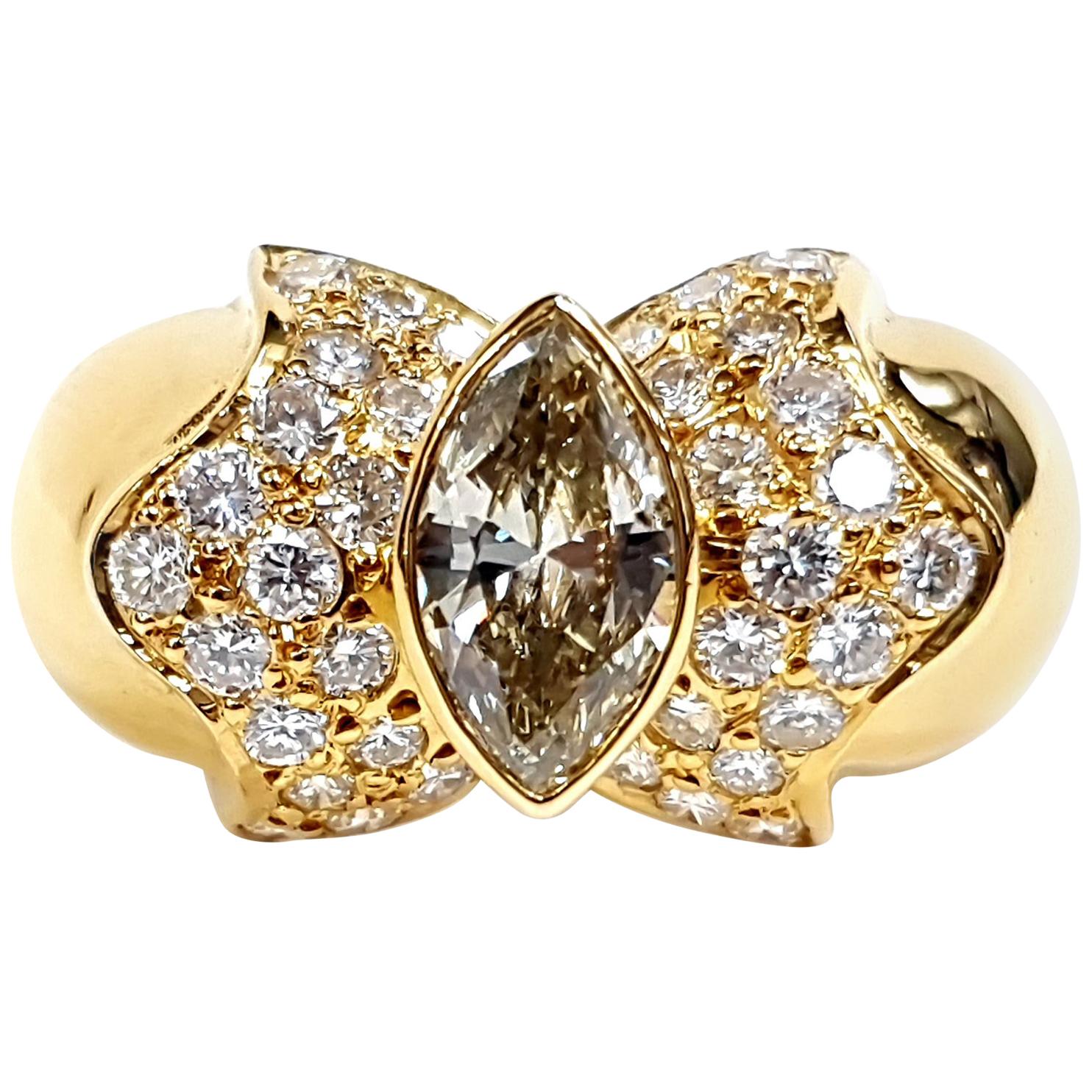 2 Karat Diamant Vintage Rund Brillant Marquise 18 Karat Gold Cocktail Ring