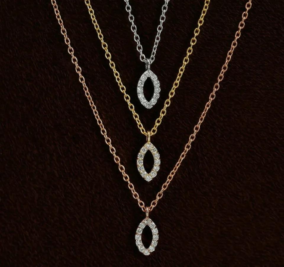 Pendentif marquise avec superposition de diamants en or massif 14 carats Neuf - En vente à Chicago, IL
