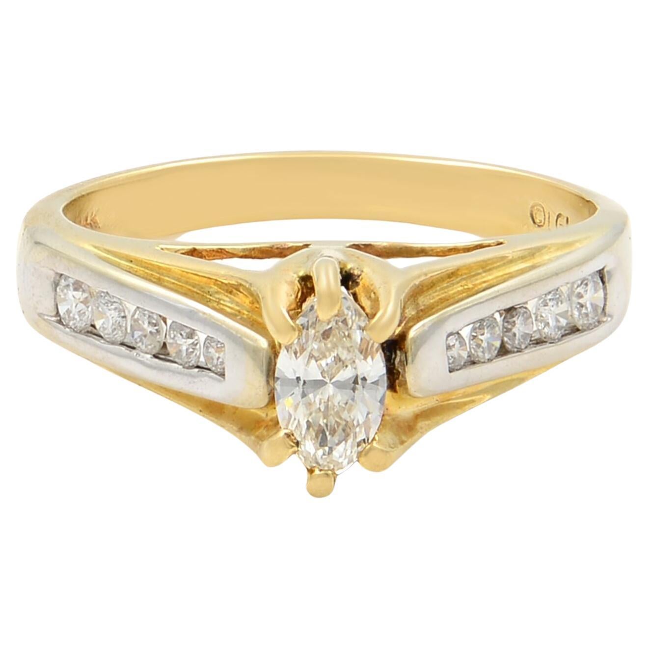 Marquise Cut Diamond Engagement Ring 14K Yellow and White Gold 0.80Cttw SZ 6.75 For Sale