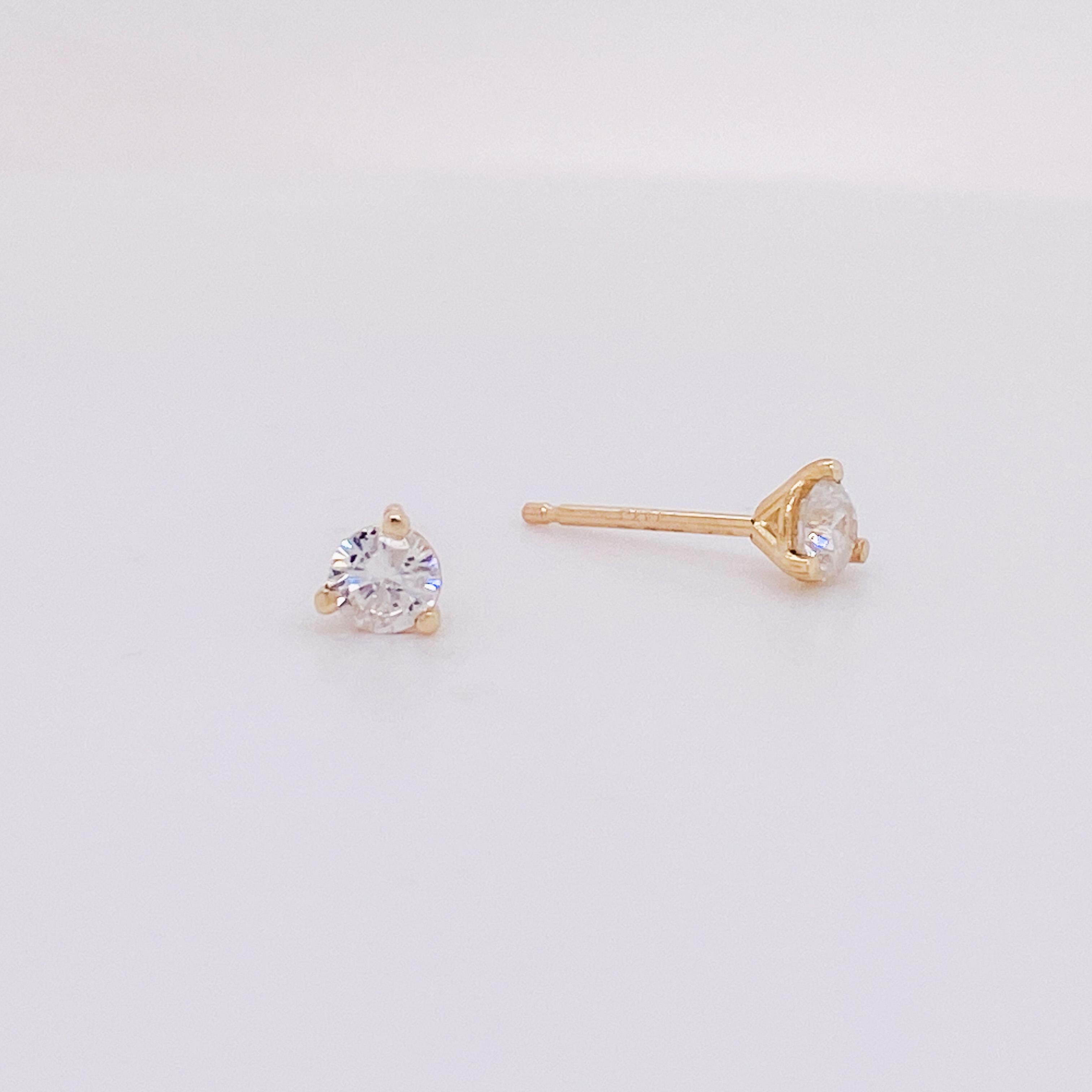 Contemporary Diamond Martini Stud Earrings 1/4 CT TW in 14K Yellow Gold, .25 Accent Stack Lv For Sale