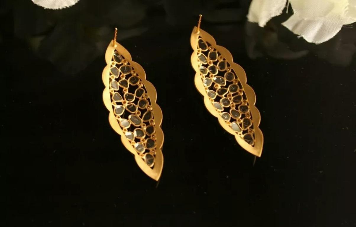 Diamond Matte Gold Earring 14k Solid Gold Polki Diamond Handmade Earrings Gift
Light weight can be worn everyday

Additional information:
Condition: New with tags: A brand-new, unused, and unworn item (including handmade items) in the original