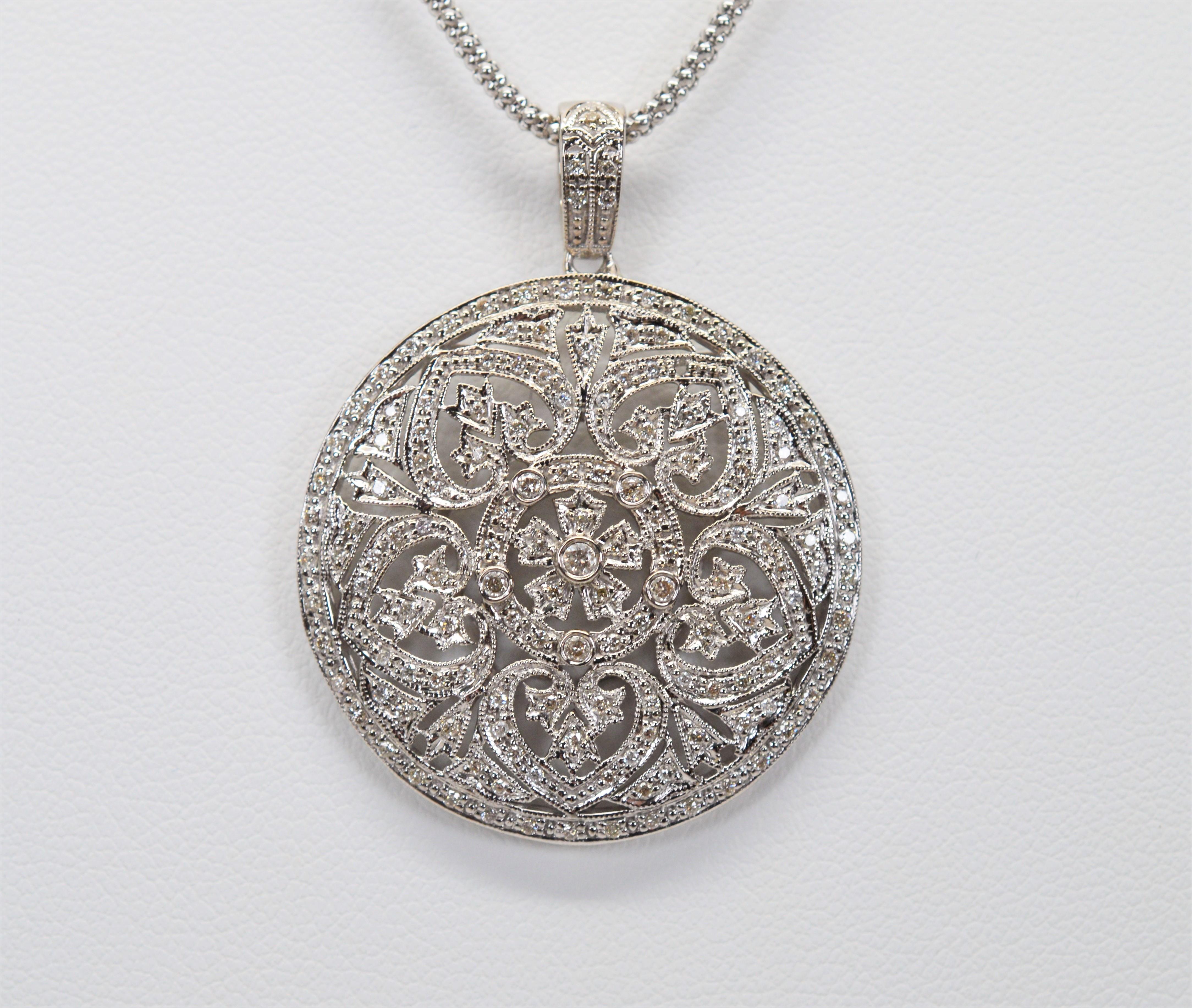 Diamond Medallion Pendant 14 Karat White Gold Neckace 1