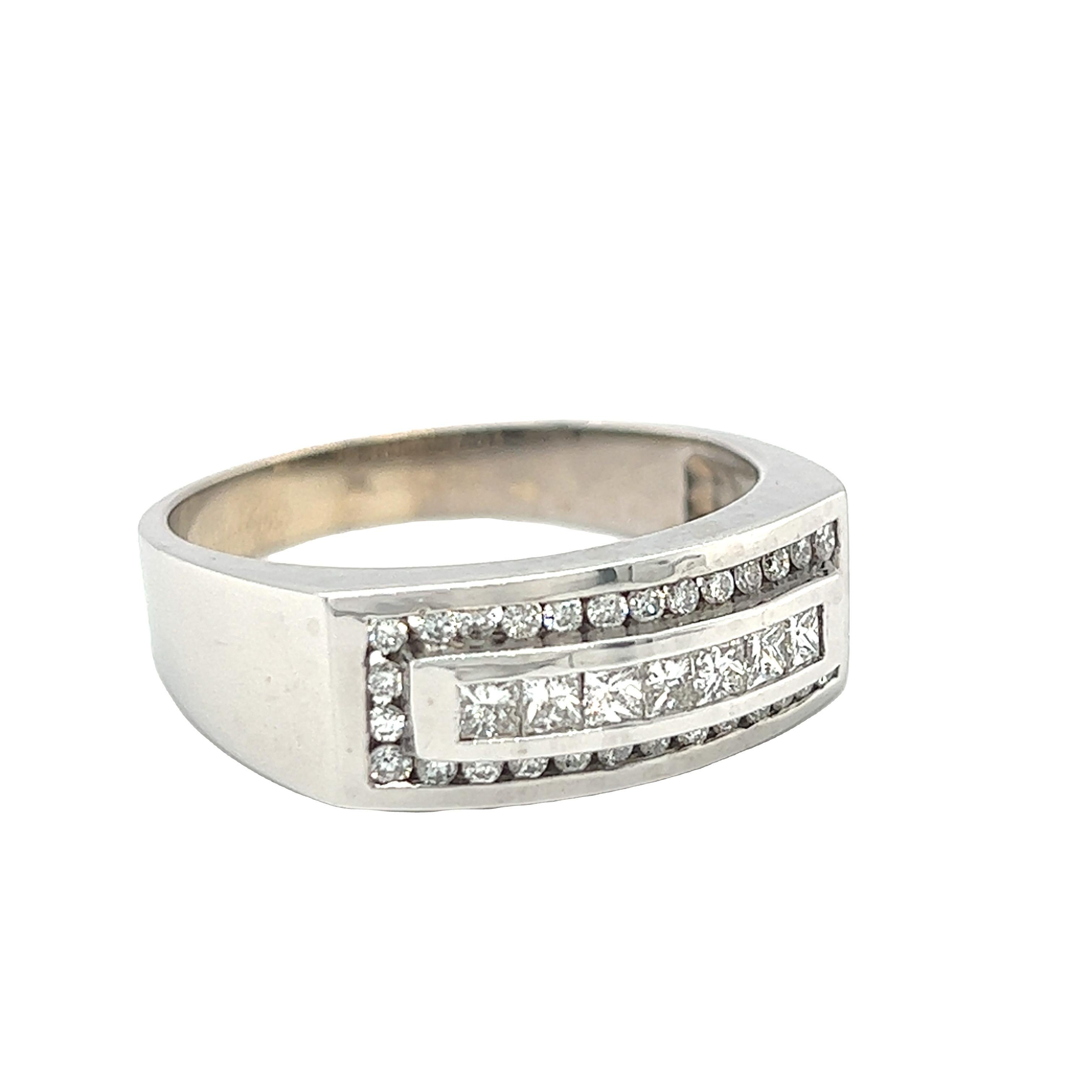 Princess Cut Diamond Men's Ring 14k White Gold For Sale