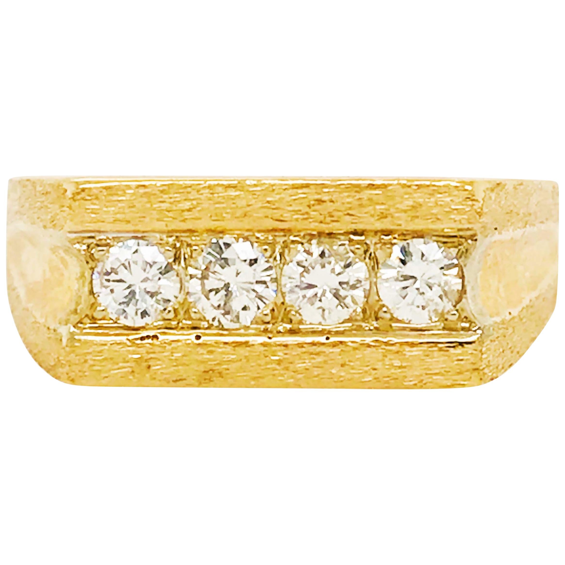 Alianza de diamantes para hombre, acabado cepillado personalizado, oro amarillo de 14 quilates, 3/4 quilates