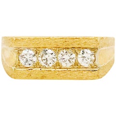 Diamond Men's Wedding Band, Custom Brushed Finish, 14K Yellow Gold, 3/4 Carat