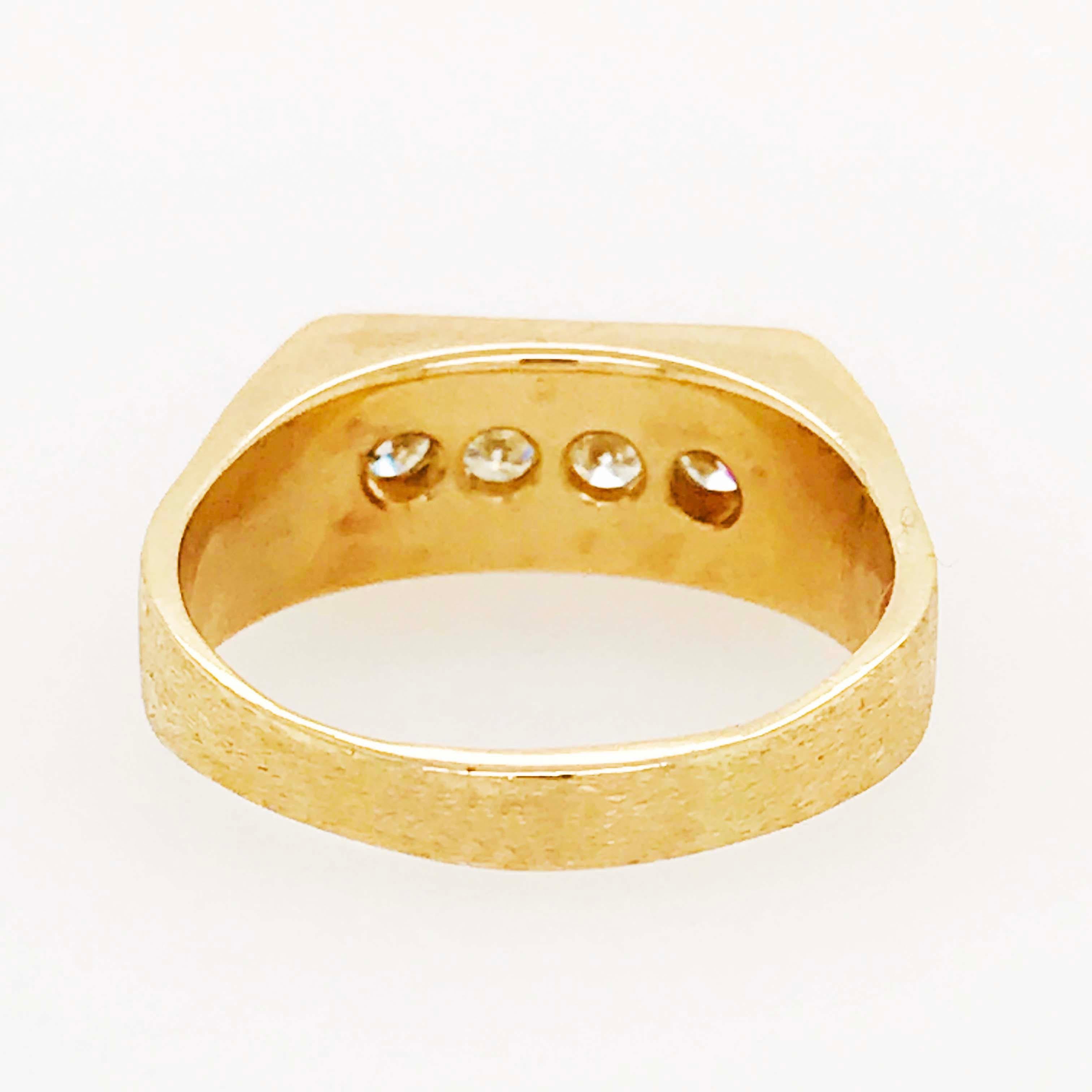Diamant Herren-Hochzeitsring, maßgefertigte gebürstete Oberfläche, 14K Gelbgold, 3/4 Karat im Zustand „Neu“ im Angebot in Austin, TX