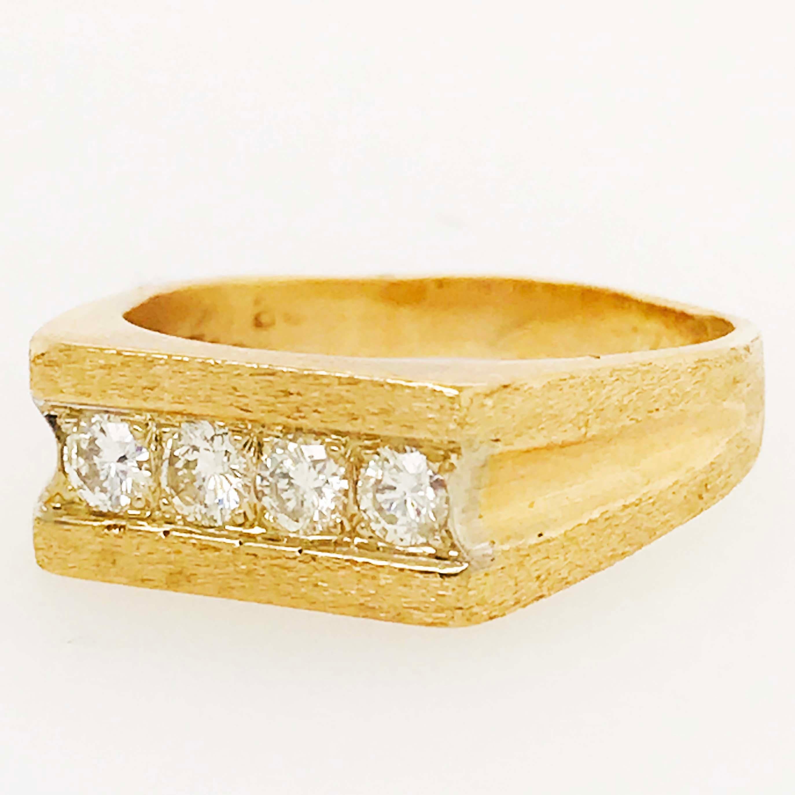 Artisan Diamond Men's Wedding Band, Custom Brushed Finish, 14K Yellow Gold, 3/4 Carat For Sale