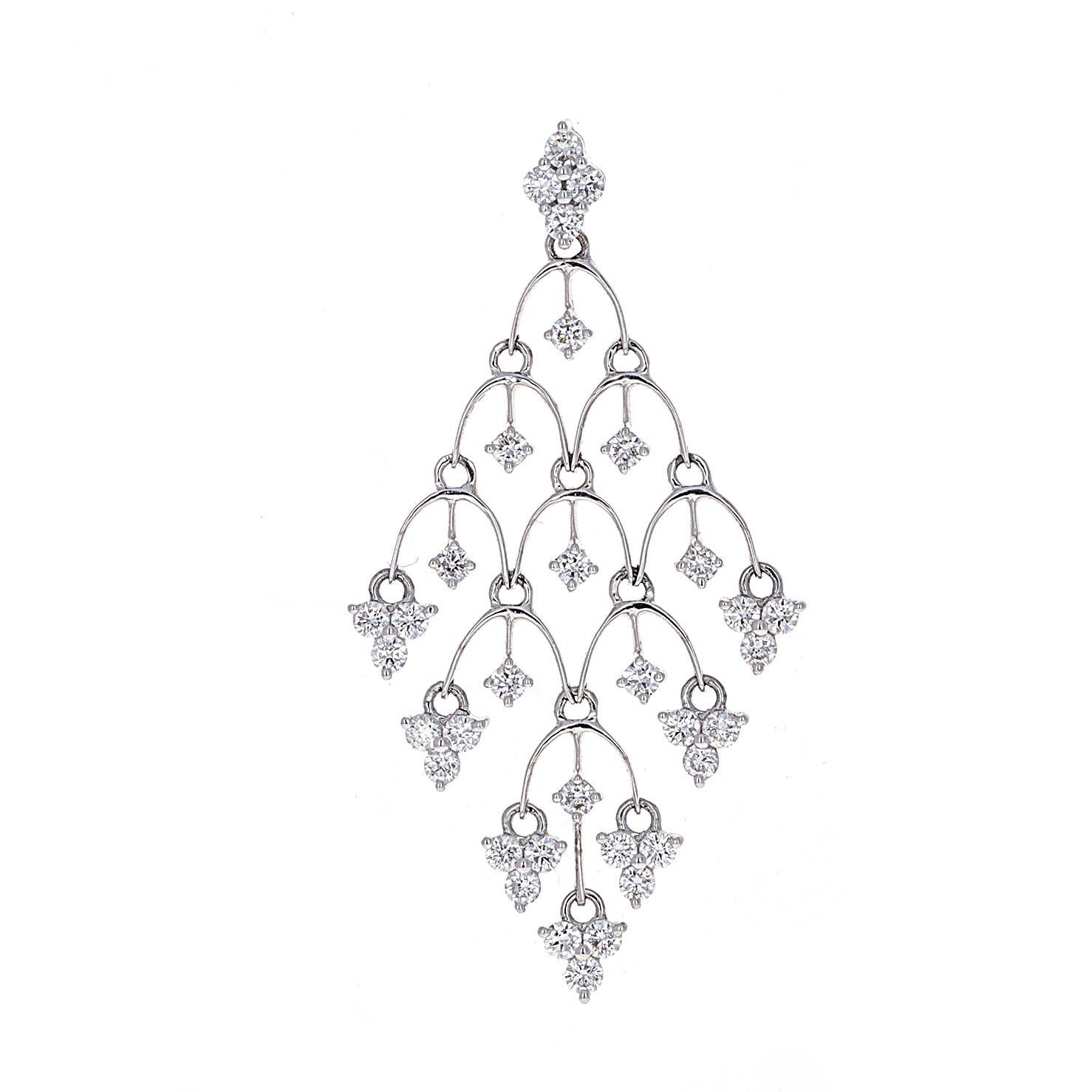 Contemporary White Diamond Dangling Earrings 18k White Gold