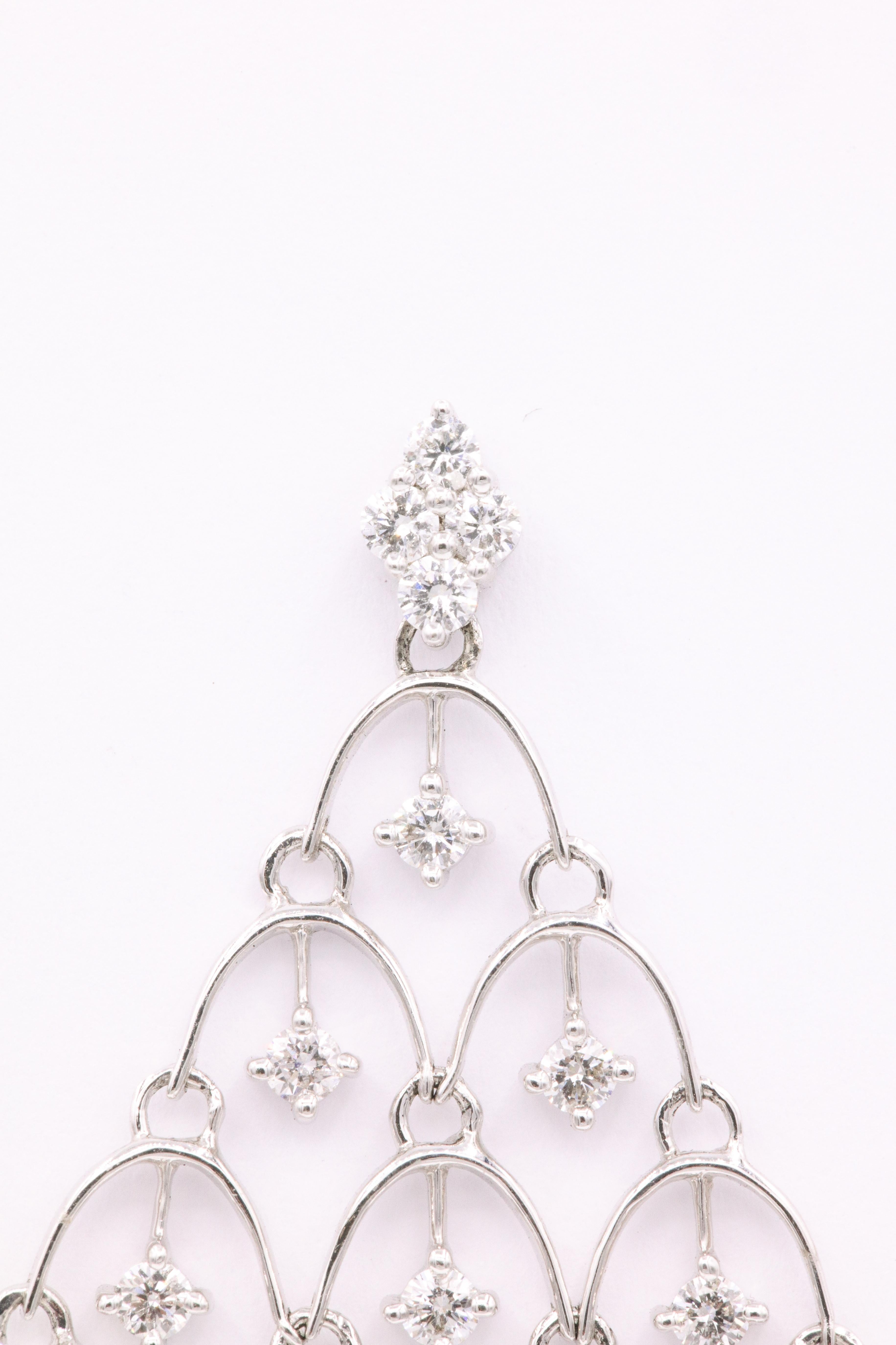 Diamond Mesh Drop Earrings 2.17 Carats 18 Karat White Gold In New Condition For Sale In New York, NY