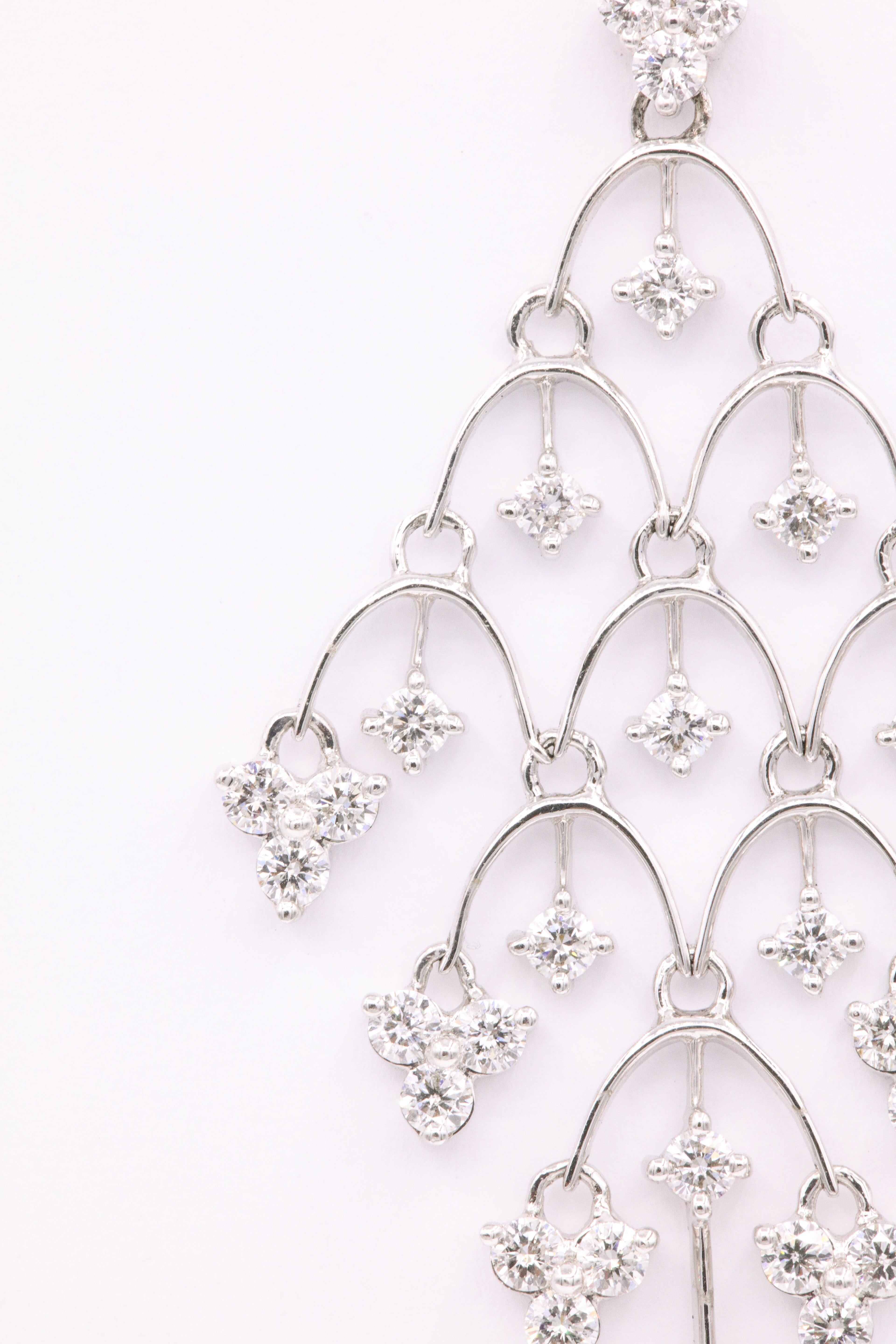 Women's Diamond Mesh Drop Earrings 2.17 Carats 18 Karat White Gold For Sale