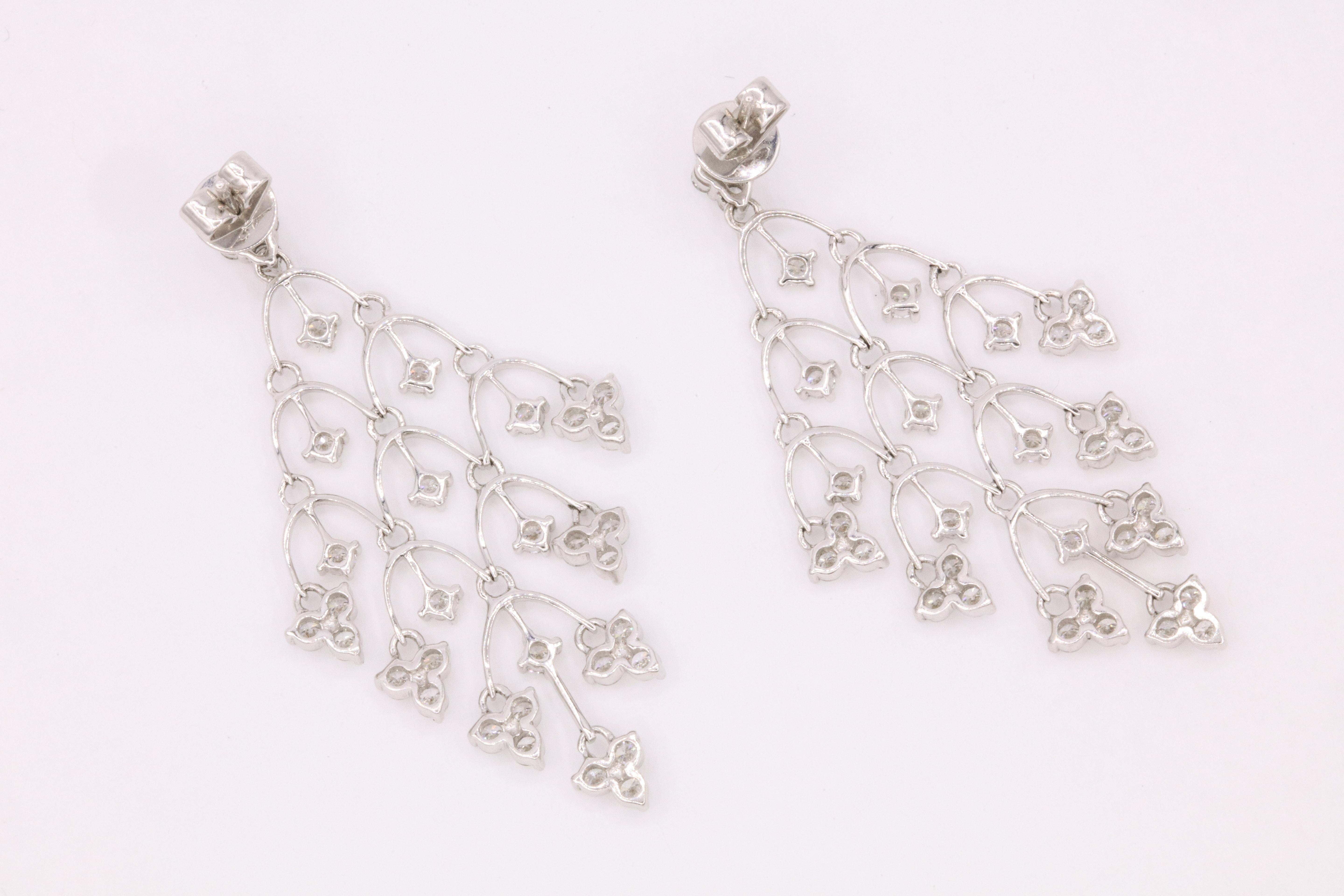 Diamond Mesh Drop Earrings 2.17 Carats 18 Karat White Gold For Sale 2