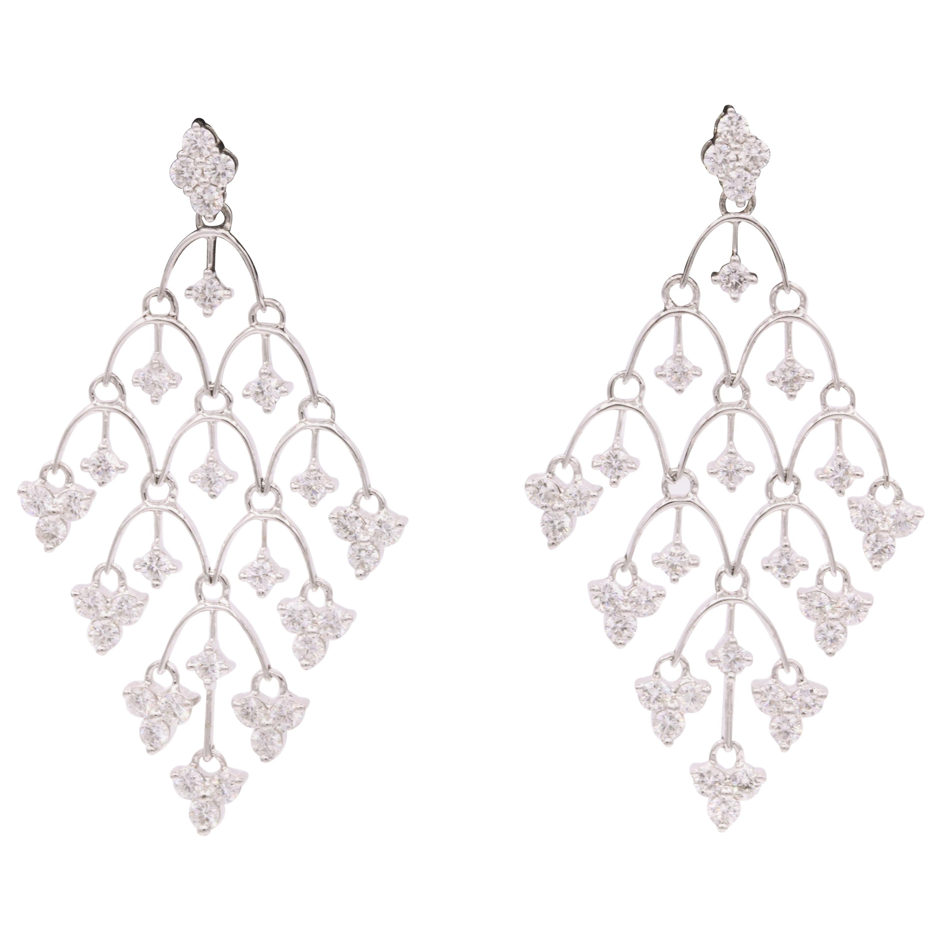 Diamond Mesh Drop Earrings 2.17 Carats 18 Karat White Gold For Sale