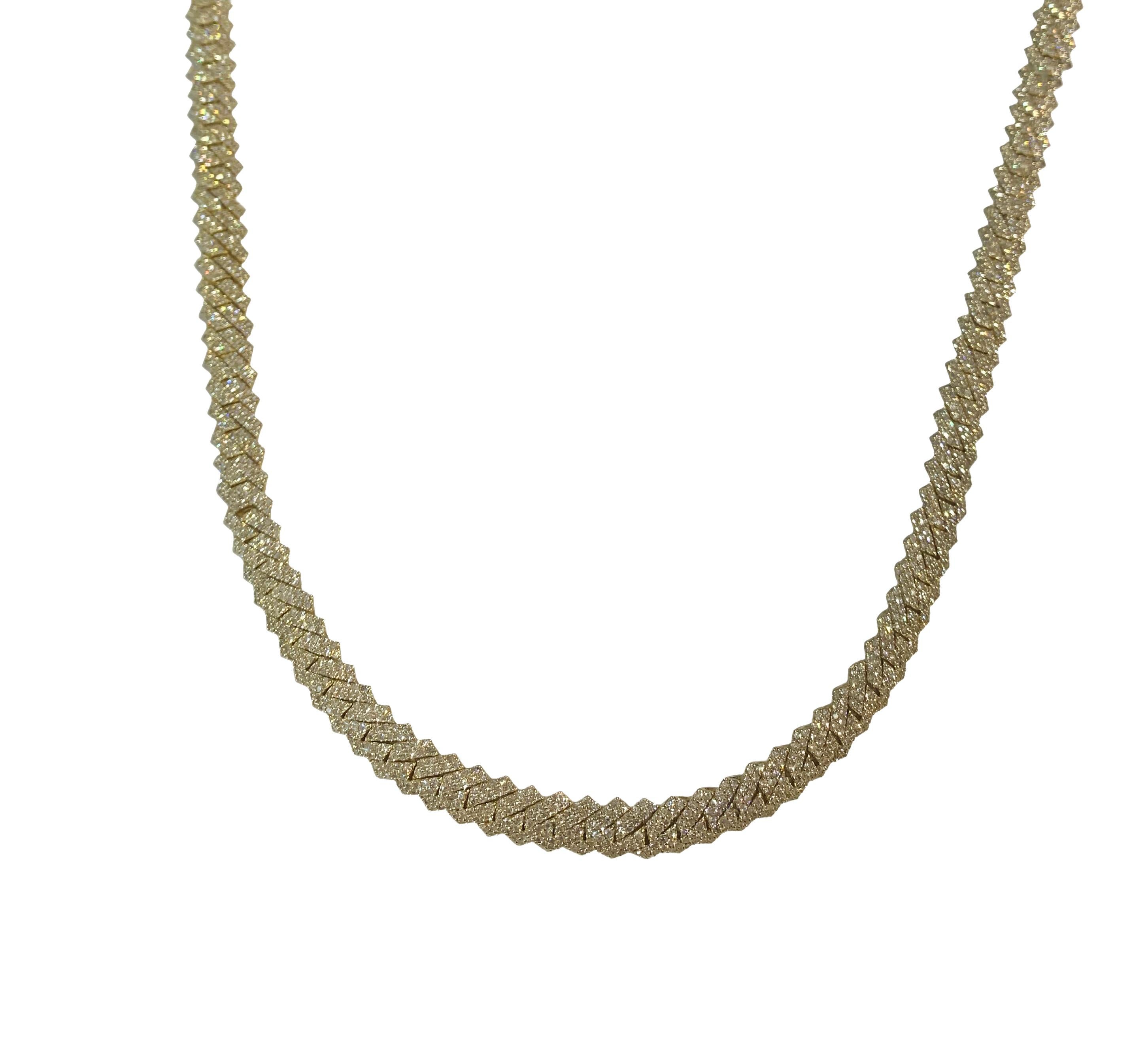 -Custom made

-10k Yellow Gold

-Length: 22”

-Width: 7.8mm

-Weight: 75gr

-Diamond: 23.50 ct, G color, SI clarity