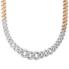 Diamond Miami Cuban Tank Link Chain 3.64 Ctw. 18K Rose and White Gold Necklace