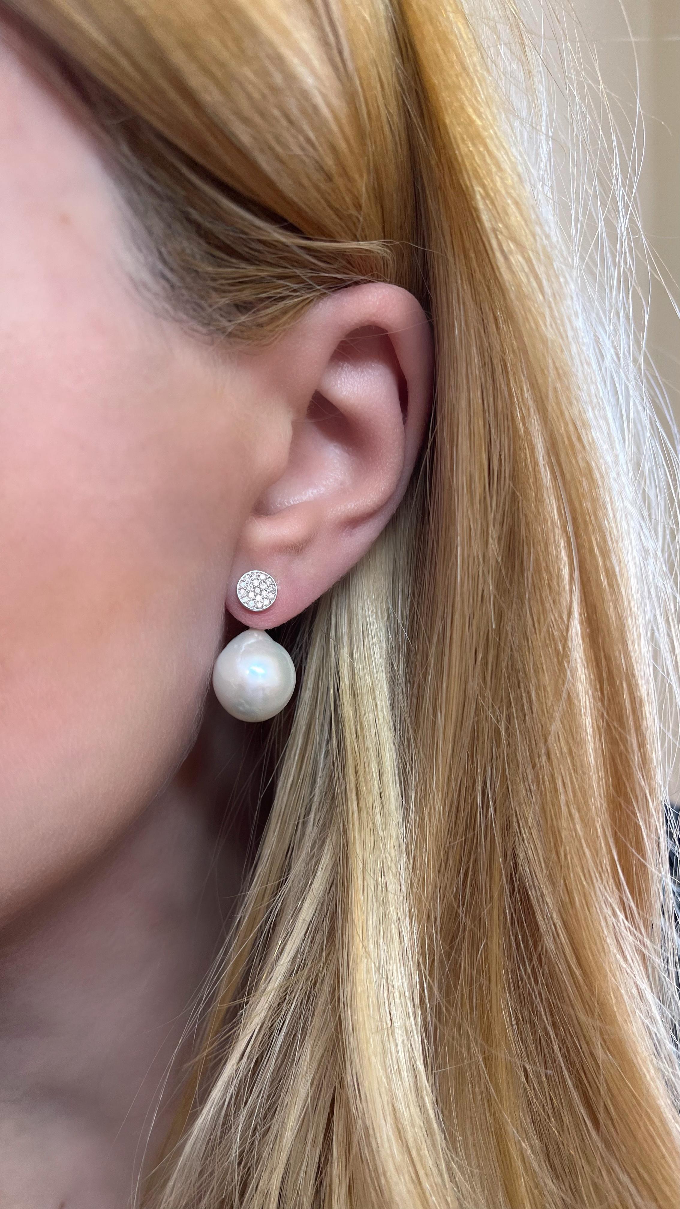 Contemporary DIAMOND MICROPAVE EARRINGS WITH BAROQUE PEARLS, BY Michelle Massoura For Sale