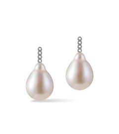Diamond Micropave Earrings with Removable Drop Pearls, 18K Gold