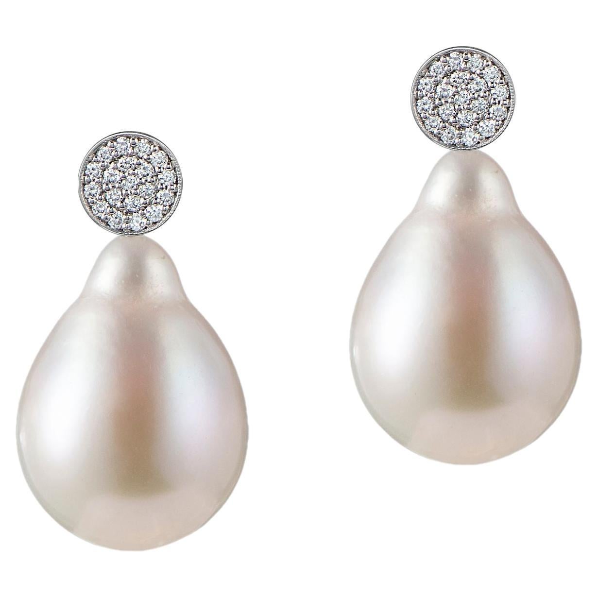 Diamond Micropave Earrings with Removable Drop Pearls, 18K Gold For Sale
