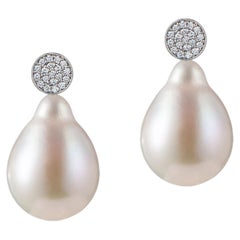 Diamond Micropave Earrings with Removable Drop Pearls, 18K Gold