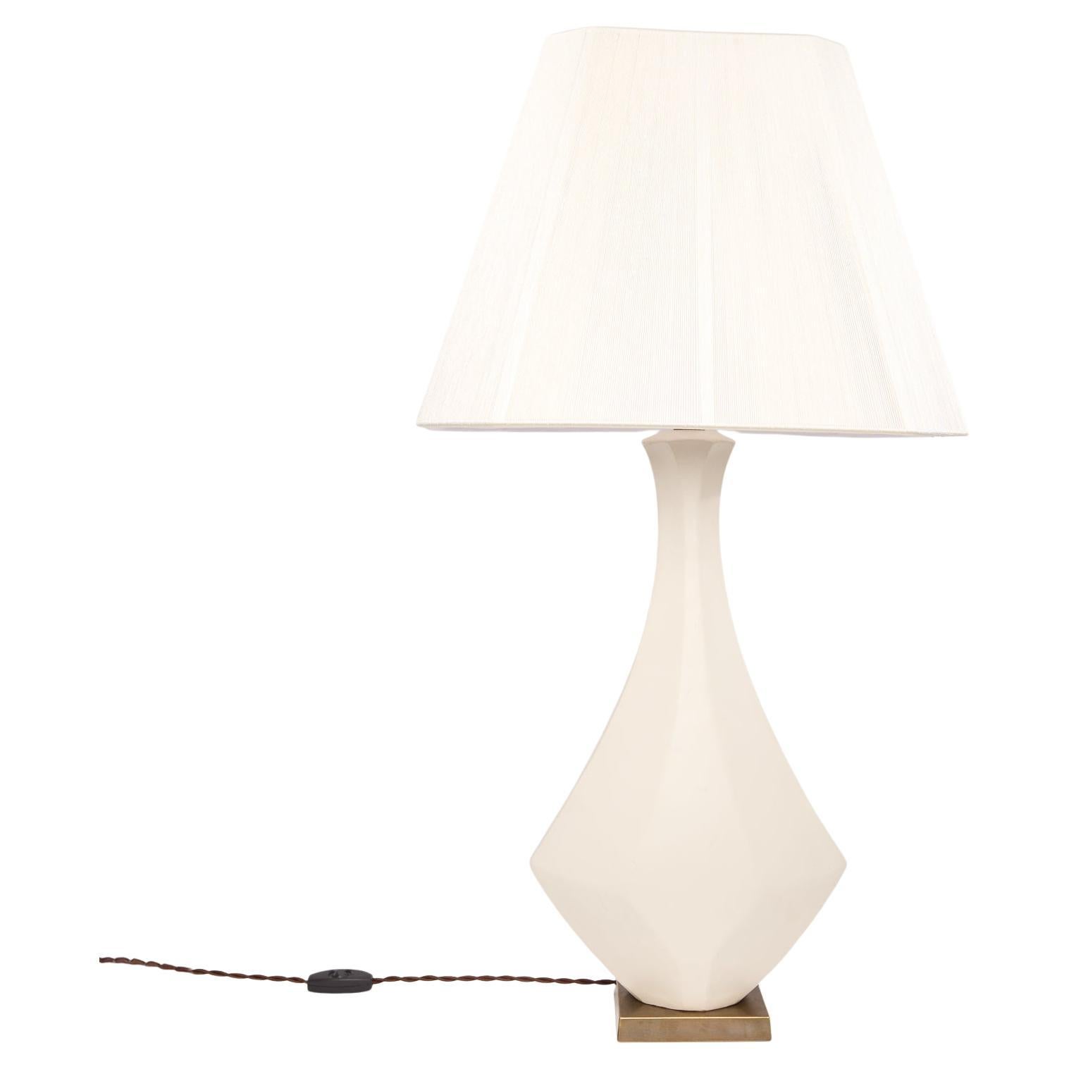 Diamond Mid-Century Mod Handmade Ceramic Sculpture Lamp in White – Tent by DH