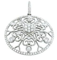 Diamond Milgrain and Scroll Cut-Out Open Circle Pendant in 14 Karat White Gold
